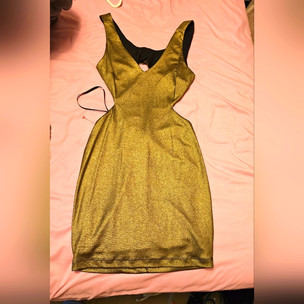 Bebe (brand new) metallic scoop back dress